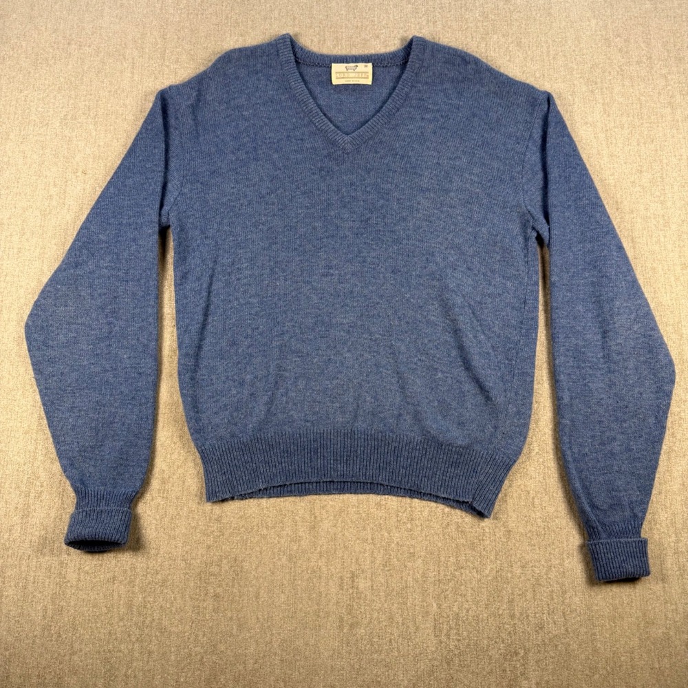 Lord Jeff V-Neck Sweater Mens Size M Blue Wool Blend Vintage Made in USA